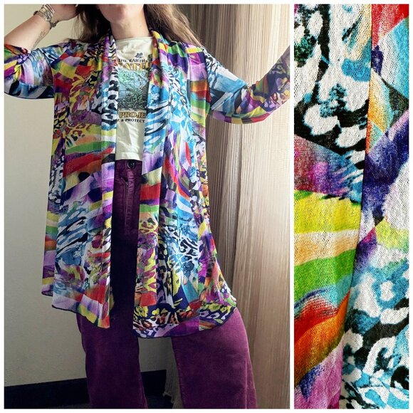 Bright Colorful Print Open Cardigan Lightweight I Size Small - Picture 1 of 7